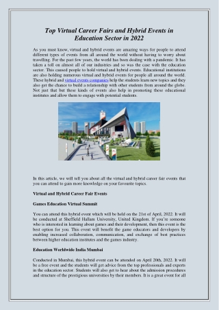 Top Virtual Career Fairs and Hybrid Events in Education Sector in 2022