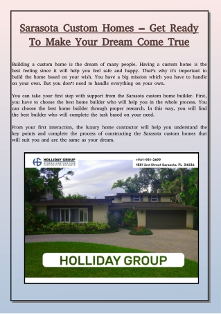 Sarasota Custom Homes – Get Ready To Make Your Dream Come True