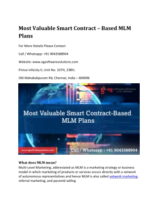 Most Valuable Smart Contract-Based MLM Plans