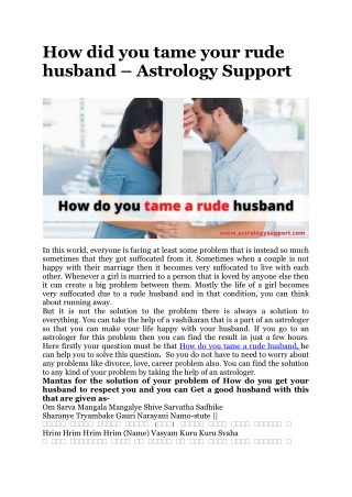 How did you tame your rude husband – Astrology Support (1)