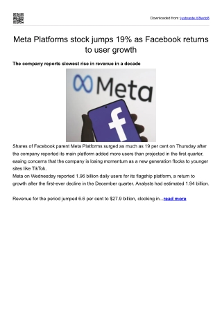 Meta Platforms stock jumps 19% as Facebook returns to user growth