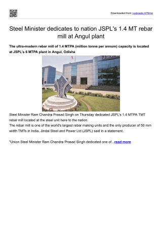 Steel Minister dedicates to nation JSPL's 1.4 MT rebar mill at Angul plant