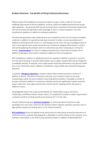 Brisbane Electrician - Top Benefits of Hiring Professional Electricians