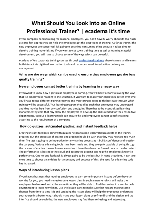 What Should You Look into an Online Professional Trainer - ecadema It's Time