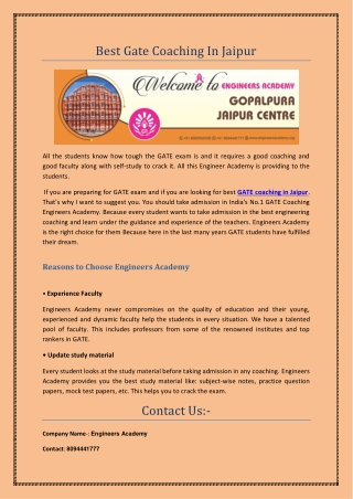 Best Gate Coaching In Jaipur