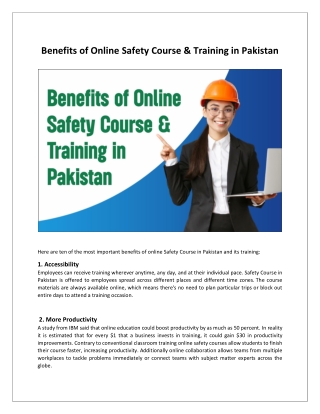 Benefits of Online Safety Course & Training in Pakistan