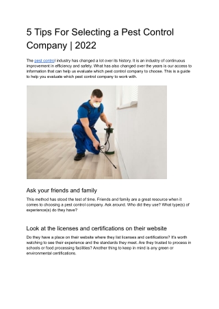5 Tips For Selecting a Pest Control Company | 2022