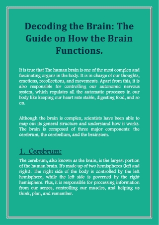 Decoding the Brain The Guide on How the Brain Functions.