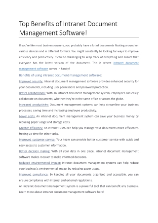 Top Benefits of Intranet Document Management Software