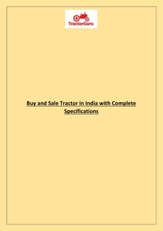 Buy and Sale Tractor in India with Complete Specifications