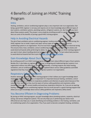 4 Benefits of Joining an HVAC Training Program