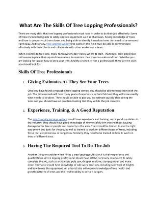 What Are The Skills Of Tree Lopping Professionals?