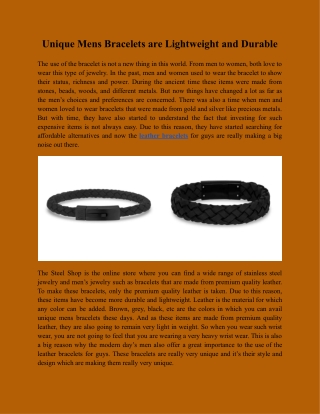 Unique Mens Bracelets are Lightweight and Durable