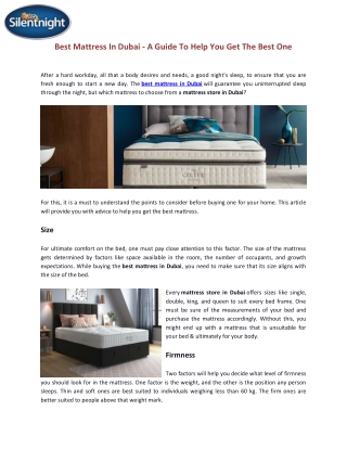 Best Mattress In Dubai