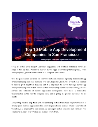 Top 10 Mobile App Development Companies In San Francisco