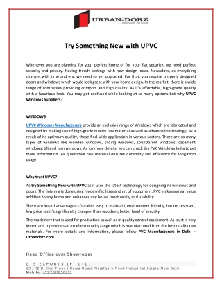 Try Something New with UPVC