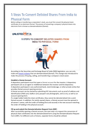 5 Steps To Convert Delisted Shares From India to Physical Form