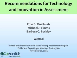 Recommendations for Technology and Innovation in Assessment