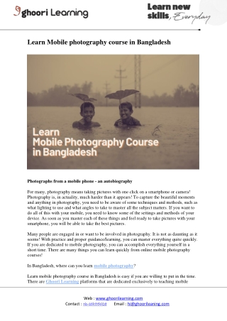 Learn Mobile photography course in Bangladesh