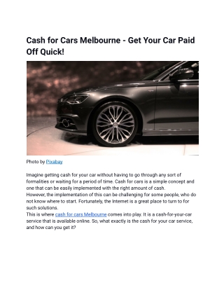 Cash for Cars Melbourne - Get Your Car Paid Off Quick