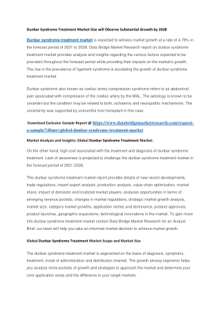 Dunbar Syndrome Treatment Market Size will Observe Substantial Growth by 2028