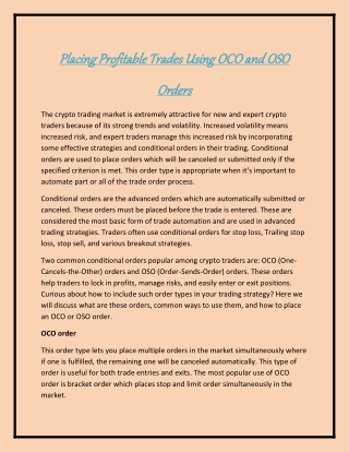 Placing Profitable Trades Using OCO and OSO Orders