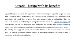 Aquatic Therapy with its benefits