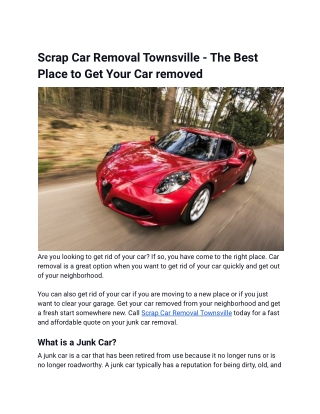 Scrap Car Removal Townsville - The Best Place to Get Your Car removed