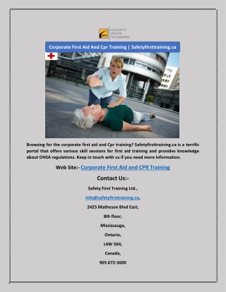 Corporate First Aid And Cpr Training | Safetyfirsttraining.ca