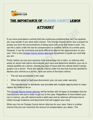 Find Orange County Lemon Attorney for Lemon law representation | Orange County