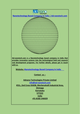 Nanotechnology Based Company In India Ad-nanotech.com