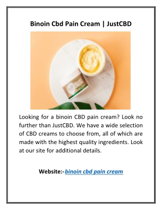 Binoin Cbd Pain Cream | JustCBD