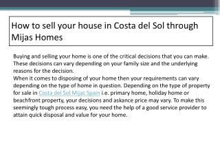 How to sell your house in Costa del Sol through Mijas Homes