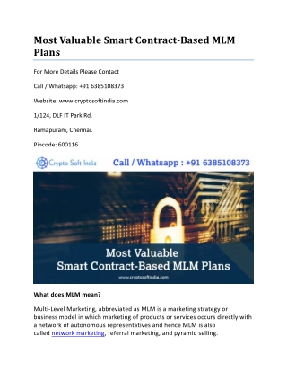 Most Valuable Smart Contract-Based MLM Plans