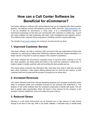 How can a Call Center Software be Beneficial for eCommerce?