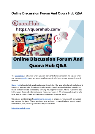 Online Discussion Forum And Quora Hub Q&A