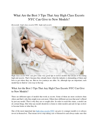 What Are the Best 3 Tips That Any High Class Escorts NYC Can Give to New Models