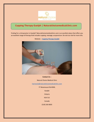 Cupping Therapy Guelph | Naturalchoicemedicalclinic.com