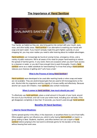 The Importance of Hand Sanitizer