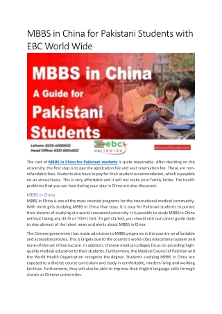 MBBS in China for Pakistani Students with EBC World Wide