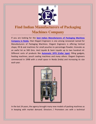 Find Indian Manufacturers of Packaging Machines Company