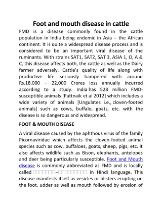 Foot and mouth disease in cattle