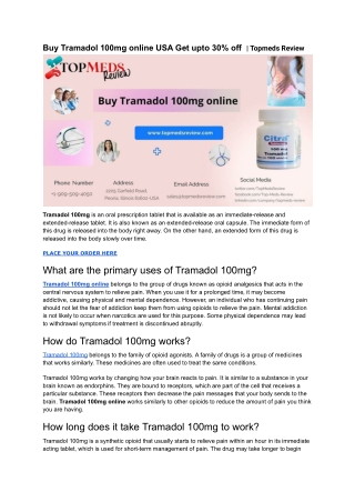 Buy Tramadol 100mg online USA Get upto 30% off  _ Topmeds Review