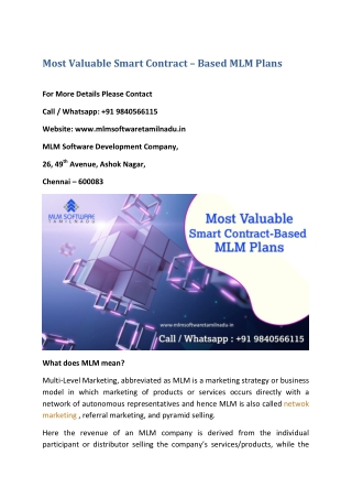 Most Valuable Smart Contract - Based MLM Plans