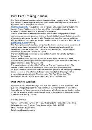 Best Pilot Training In India