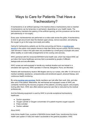 Ways to Care for Patients That Have a Tracheostomy