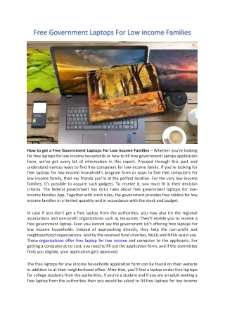 Free Government Laptops For Low income Families