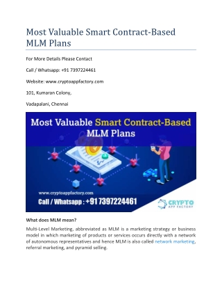 Most Valuable Smart Contract-Based MLM Plans