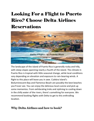 Looking For a Flight to Puerto Rico Choose Delta Airlines Reservations