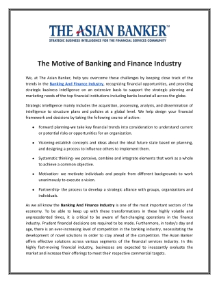 Banking And Finance Industry